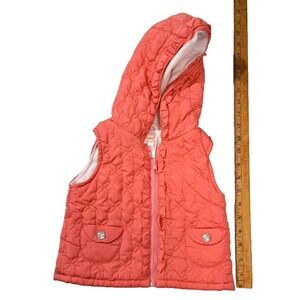 Gymboree Girls Coral Pink Butterfly Quilted Hooded Puffer Vest 12-24 Months Zip